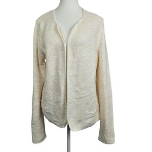 Massimo Dutti Cream Tweed Open Front Cardigan – Women’s Size L